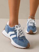 2026 New Women Thick Sole Sneakers, Lace-Up Casual Chunky Sneakers, Flat Platform, Breathable Patchwork, Spring/Summer, Height Increasing - Image 2