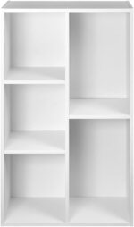 Amazon Basics Bookcase with 5 Compartments, Office Shelf, Bookshelf, Living Room, Bedroom, Cube, White 50 x 24 x 80 cm - Image 4