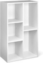 Amazon Basics Bookcase with 5 Compartments, Office Shelf, Bookshelf, Living Room, Bedroom, Cube, White 50 x 24 x 80 cm