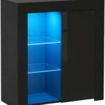 Panana Sideboard Storage Cupboard High Gloss Front Cabinet RGB Multicolor LED Lighting with Doors and Shelves Living Room Furniture (Black)