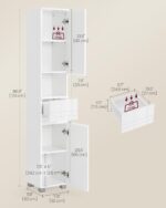 VASAGLE Tall Bathroom Cabinet, Slim Storage Cabinet, Narrow Cupboard, Bathroom Storage Unit, with a Drawer, Adjustable Shelves, 30 x 30 x 170 cm, White BBC560P31 - Image 2