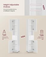 VASAGLE Tall Bathroom Cabinet, Slim Storage Cabinet, Narrow Cupboard, Bathroom Storage Unit, with a Drawer, Adjustable Shelves, 30 x 30 x 170 cm, White BBC560P31 - Image 6