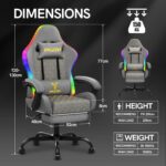 Racingreat Gaming Chair with Led Lights | Ergonomic Racing Style Gamer Chair/High Back, Lumbar Support, Recliner, Footrest (Grey) - Image 3