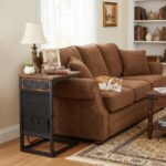 AMHANCIBLE C-Shaped Side Table, Sofa Table with Charging Station, 2 USB & 2 AC Outlets, Bedside Table with Cloth Storage Bag, End Table for Small Spaces, Coffee Table for Living Room, Brown HET04CBR-1 - Image 2