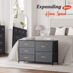 Nicehill Chest of Drawers with 5 Drawers, Storage Organizer, Wide Chest of Drawers for Closet, Clothes, Kids, Baby, TV Stand, Wood Board, Fabric Drawers(Black Grey) - Image 2