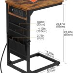 AMHANCIBLE C-Shaped Side Table, Sofa Table with Charging Station, 2 USB & 2 AC Outlets, Bedside Table with Cloth Storage Bag, End Table for Small Spaces, Coffee Table for Living Room, Brown HET04CBR-1