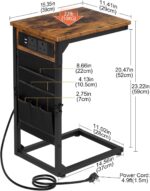 AMHANCIBLE C-Shaped Side Table, Sofa Table with Charging Station, 2 USB & 2 AC Outlets, Bedside Table with Cloth Storage Bag, End Table for Small Spaces, Coffee Table for Living Room, Brown HET04CBR-1