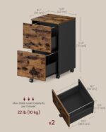 VASAGLE OFC040B01 Cabinet with 2 Drawers, Office Cabinet on Wheels, for A4 Documents, Hanging Files, Industrial Style, Rustic Brown and Black - Image 3