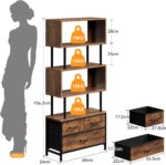 Coleshome Shelves, Book Shelf with 5 Shelves, Bookcase with 3 Fabric Drawers, Shelf Unit Suitable for Bedroom, Office, Living Room, Kitchen, 60 x 24 x 155cm, Vintage Colours - Image 2