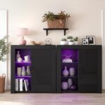 Panana Sideboard Storage Cupboard High Gloss Front Cabinet RGB Multicolor LED Lighting with Doors and Shelves Living Room Furniture (Black) - Image 8