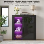Panana Sideboard Storage Cupboard High Gloss Front Cabinet RGB Multicolor LED Lighting with Doors and Shelves Living Room Furniture (Black) - Image 4