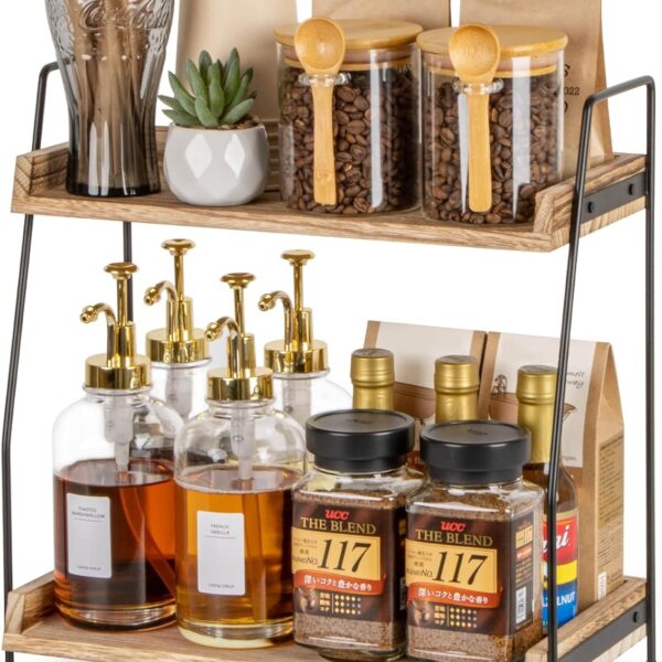 ANBOXIT Coffee Station Organizer for Countertop, 2 Tier Coffee Bar Accessories and Organizer, Wooden Kitchen Storage & Organisation, Countertop...