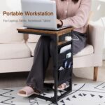 AMHANCIBLE C-Shaped Side Table, Sofa Table with Charging Station, 2 USB & 2 AC Outlets, Bedside Table with Cloth Storage Bag, End Table for Small Spaces, Coffee Table for Living Room, Brown HET04CBR-1 - Image 3