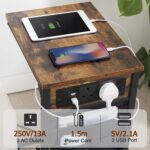 AMHANCIBLE C-Shaped Side Table, Sofa Table with Charging Station, 2 USB & 2 AC Outlets, Bedside Table with Cloth Storage Bag, End Table for Small Spaces, Coffee Table for Living Room, Brown HET04CBR-1 - Image 5