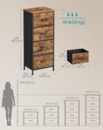 SONGMICS Chest of Drawers, 4 Fabric Drawers Storage Unit, Steel, MDF, Non-Woven Fabric, for Bedroom, Closet, Hallway, Living Room, Rustic Brown and Ink Black LGS314BH04 - Image 4