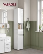 VASAGLE Tall Bathroom Cabinet, Slim Storage Cabinet, Narrow Cupboard, Bathroom Storage Unit, with a Drawer, Adjustable Shelves, 30 x 30 x 170 cm, White BBC560P31 - Image 3