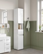 VASAGLE Tall Bathroom Cabinet, Slim Storage Cabinet, Narrow Cupboard, Bathroom Storage Unit, with a Drawer, Adjustable Shelves, 30 x 30 x 170 cm, White BBC560P31