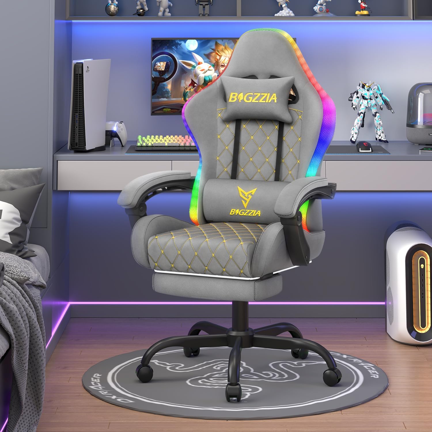 71TTX7kX4VL._AC_SL1500_ Racingreat Gaming Chair with Led Lights | Ergonomic Racing Style Gamer Chair/High Back, Lumbar Support, Recliner, Footrest (Grey) - Image 1