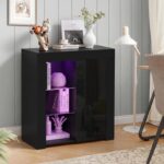 Panana Sideboard Storage Cupboard High Gloss Front Cabinet RGB Multicolor LED Lighting with Doors and Shelves Living Room Furniture (Black) - Image 6