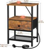 AMHANCIBLE Bedside Table Set of 2 with Charging Station, Small Side Table with LED Lights, Nightstand with Fabric Drawer and Open Storage Shelf, Bedside... - Image 5