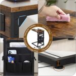 AMHANCIBLE C-Shaped Side Table, Sofa Table with Charging Station, 2 USB & 2 AC Outlets, Bedside Table with Cloth Storage Bag, End Table for Small Spaces, Coffee Table for Living Room, Brown HET04CBR-1 - Image 6