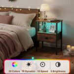 AMHANCIBLE Bedside Table Set of 2 with Charging Station, Small Side Table with LED Lights, Nightstand with Fabric Drawer and Open Storage Shelf, Bedside... - Image 9