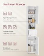 VASAGLE Tall Bathroom Cabinet, Slim Storage Cabinet, Narrow Cupboard, Bathroom Storage Unit, with a Drawer, Adjustable Shelves, 30 x 30 x 170 cm, White BBC560P31 - Image 4