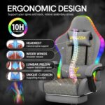 Racingreat Gaming Chair with Led Lights | Ergonomic Racing Style Gamer Chair/High Back, Lumbar Support, Recliner, Footrest (Grey) - Image 4