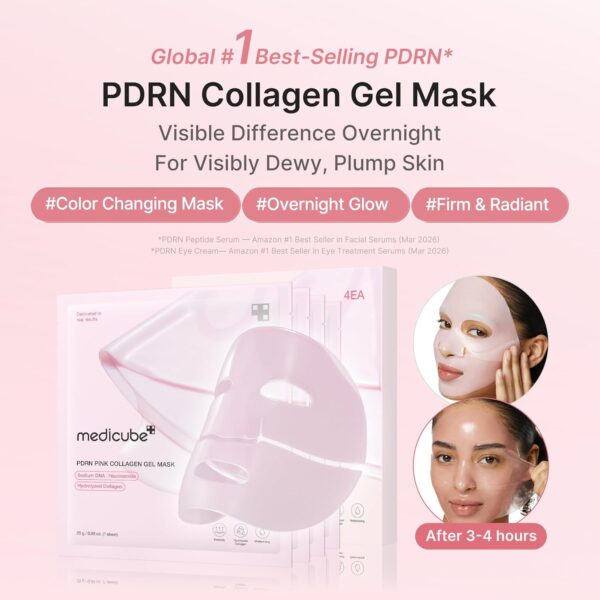 medicube Salmon DNA PDRN pink collagen jelly gel mask | overnight face mask for glass glow skin- elasticity, hydrating, firming and moisturising | korean skincare, 28g, 4ea