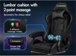 ELFORDSON Gaming Chair with 2-point Massage Lumbar Cushion, High Back PC Computer Game Chair, 150° Reclining Office Chair with Headrest & Footrest, 360° Swivel, Home Esports, PU Leather, Black - Image 4