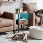 AMHANCIBLE Bedside Table Set of 2 with Charging Station, Small Side Table with LED Lights, Nightstand with Fabric Drawer and Open Storage Shelf, Bedside... - Image 3