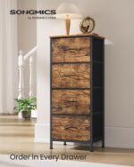 SONGMICS Chest of Drawers, 4 Fabric Drawers Storage Unit, Steel, MDF, Non-Woven Fabric, for Bedroom, Closet, Hallway, Living Room, Rustic Brown and Ink Black LGS314BH04 - Image 5