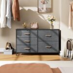Nicehill Chest of Drawers with 5 Drawers, Storage Organizer, Wide Chest of Drawers for Closet, Clothes, Kids, Baby, TV Stand, Wood Board, Fabric Drawers(Black Grey) - Image 3