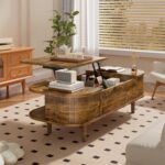 Coffee Table with Lift Top - Wooden Modern Centre Table with Unique Textured & Hidden Storage, for Living Room, Bedroom, Small Space, Home Office