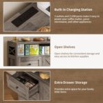 BonVache Sideboard Cabinet,Wooden Sideboard with Adjustable Shelf,3 Drawers and Open Shelf,Storage Cabinet for Living Room,Kitchen Storage Unit for Modern Home,Gray - Image 4