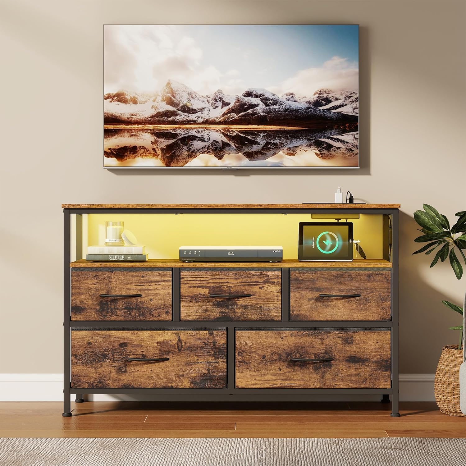 81BoGXAgAoL._AC_SL1500_ SONGMICS Chest of Drawers, Storage Unit, Steel, MDF, Non-Woven Fabric, for Bedroom, LGS723KD03 - Image 1