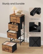 SONGMICS Chest of Drawers, 4 Fabric Drawers Storage Unit, Steel, MDF, Non-Woven Fabric, for Bedroom, Closet, Hallway, Living Room, Rustic Brown and Ink Black LGS314BH04 - Image 8