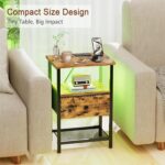 AMHANCIBLE Bedside Table Set of 2 with Charging Station, Small Side Table with LED Lights, Nightstand with Fabric Drawer and Open Storage Shelf, Bedside... - Image 6