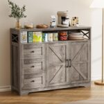 BonVache Sideboard Cabinet,Wooden Sideboard with Adjustable Shelf,3 Drawers and Open Shelf,Storage Cabinet for Living Room,Kitchen Storage Unit for Modern Home,Gray - Image 2