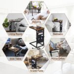 AMHANCIBLE C-Shaped Side Table, Sofa Table with Charging Station, 2 USB & 2 AC Outlets, Bedside Table with Cloth Storage Bag, End Table for Small Spaces, Coffee Table for Living Room, Brown HET04CBR-1 - Image 7