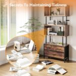 Coleshome Shelves, Book Shelf with 5 Shelves, Bookcase with 3 Fabric Drawers, Shelf Unit Suitable for Bedroom, Office, Living Room, Kitchen, 60 x 24 x 155cm, Vintage Colours - Image 6