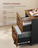 VASAGLE OFC040B01 Cabinet with 2 Drawers, Office Cabinet on Wheels, for A4 Documents, Hanging Files, Industrial Style, Rustic Brown and Black - Image 2