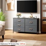 Nicehill Chest of Drawers with 5 Drawers, Storage Organizer, Wide Chest of Drawers for Closet, Clothes, Kids, Baby, TV Stand, Wood Board, Fabric Drawers(Black Grey) - Image 5