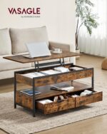 VASAGLE Lift Top Coffee Table, Living Room Table, with Storage Drawers, Hidden Compartments, and Open Shelf, Rustic Brown and Ink Black LCT209K01 - Image 6
