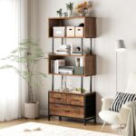 Coleshome Shelves, Book Shelf with 5 Shelves, Bookcase with 3 Fabric Drawers, Shelf Unit Suitable for Bedroom, Office, Living Room, Kitchen, 60 x 24 x 155cm, Vintage Colours