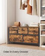 SONGMICS Chest of Drawers, 5 Storage Drawers Bedroom, Storage Unit, Steel, MDF, Non-Woven Fabric, for Bedroom, Closet, Hallway, Living Room, Rustic Brown and Ink Black LGS322BH04 - Image 2