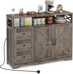 BonVache Sideboard Cabinet,Wooden Sideboard with Adjustable Shelf,3 Drawers and Open Shelf,Storage Cabinet for Living Room,Kitchen Storage Unit for Modern Home,Gray