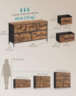 SONGMICS Chest of Drawers, 5 Storage Drawers Bedroom, Storage Unit, Steel, MDF, Non-Woven Fabric, for Bedroom, Closet, Hallway, Living Room, Rustic Brown and Ink Black LGS322BH04 - Image 4