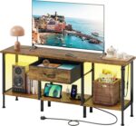 LED TV Stand Unit for 55 50 Inch TV with Socket and USB Slots, TV Cabinet with Fabric Drawer and Open Shelves, 120 cm TV Stand, Entertainment Center for Living Room Bedroom, Rustic Brown