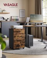 VASAGLE OFC040B01 Cabinet with 2 Drawers, Office Cabinet on Wheels, for A4 Documents, Hanging Files, Industrial Style, Rustic Brown and Black - Image 4